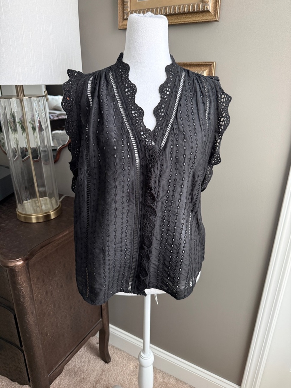 White House Black Market Black Eyelet Lace-Trim Sleeveless Top - Women